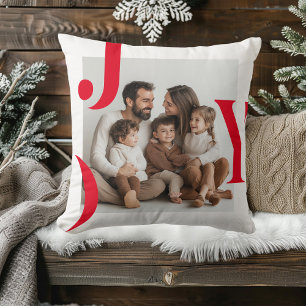 JOY Christmas Personalized Family Photo Throw Pillow