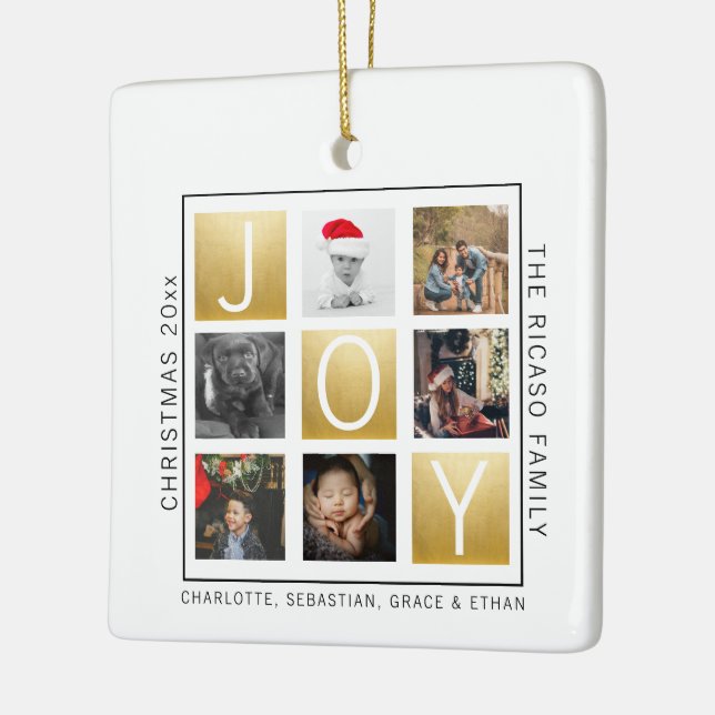 Joy Christmas Personalized Photo Ceramic Ornament (Left)