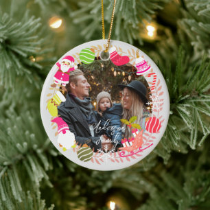 Joy Christmas Photo Grey Ceramic Ornament