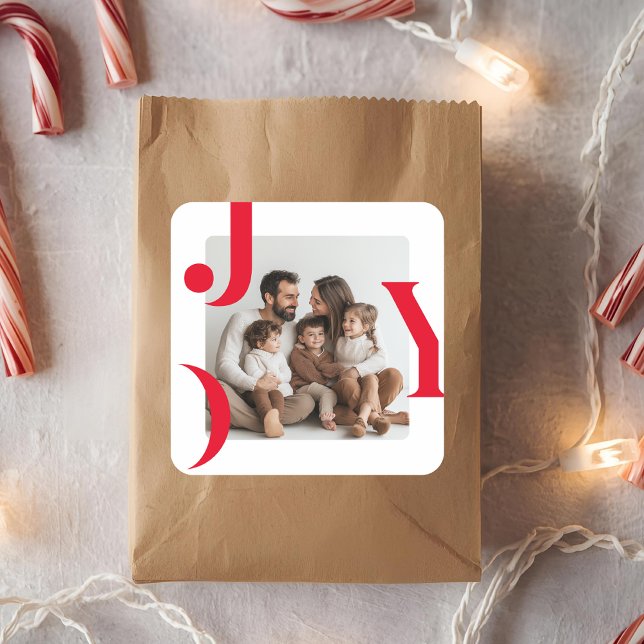 JOY Christmas Photo Modern Holiday Family Square Sticker (Creator Uploaded)