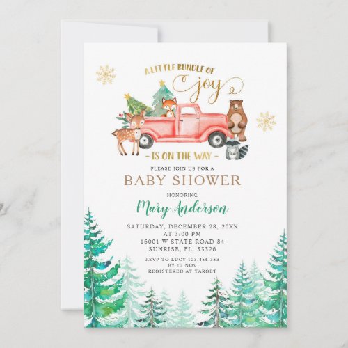 Joy Christmas Pine Tree Baby Shower Is On The Way  Invitation