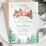 Joy Christmas Pine Tree Baby Shower Is On The Way  Invitation<br><div class="desc">Christmas Red Truck Pine Tree Baby Shower Is On The Way Invitation
perfect for your winter baby shower invitations

Joy Christmas  Baby Shower Is On The Way  Invitation</div>