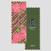 Joy Christmas Poinsettia Plaid Business Logo Gift