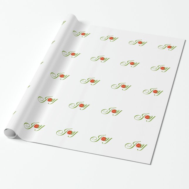 Joy Christmas Poinsettia Xmas Holiday Pattern Wrapping Paper (Unrolled)