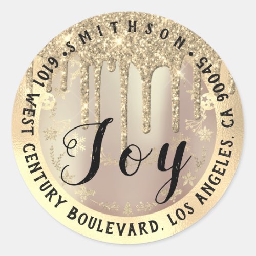 Joy Christmas Return RSVP Holidays  Gold Spark Classic Round Sticker