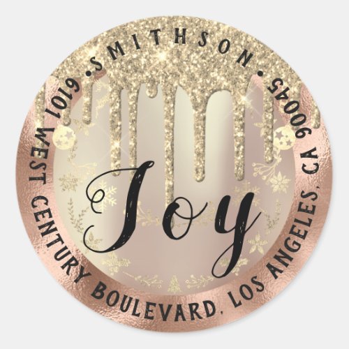 Joy Christmas Return RSVP Lux Faux Gold Rose Spark Classic Round Sticker