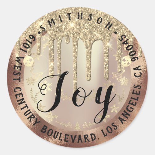 Joy  Christmas Return RSVP Lux VIP Faux Gold BLush Classic Round Sticker