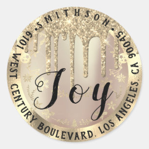Joy Christmas Return RSVP Lux VIP Faux Gold Spark Classic Round Sticker