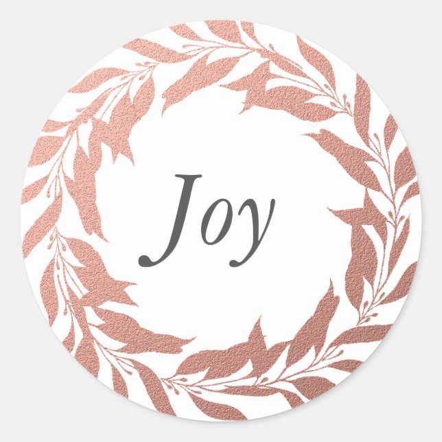 Joy Christmas Rose Gold Wreath Classic Round Sticker (Front)