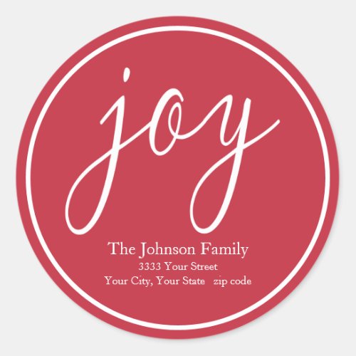 Joy Christmas Round Red Return Address Label