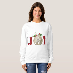 Joy Christmas Sand Dollar Holly Berries Coastal Sweatshirt