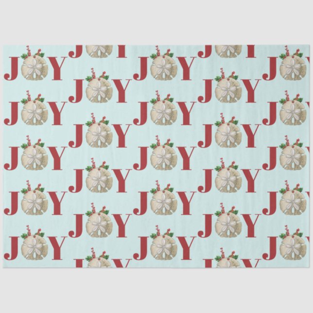 Joy Christmas Sand Dollar Holly Berries Coastal   Tissue Paper (Front)