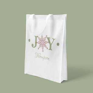Joy Christmas Snowflake Family Name Holiday Grocery Bag