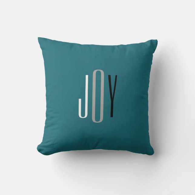 Joy Christmas Teal Gray White black Modern Custom Throw Pillow (Front)