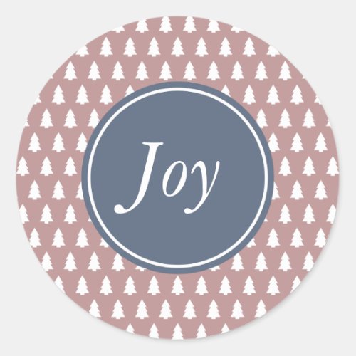 Joy Christmas Tree Pattern Blue White Purple Rose Classic Round Sticker