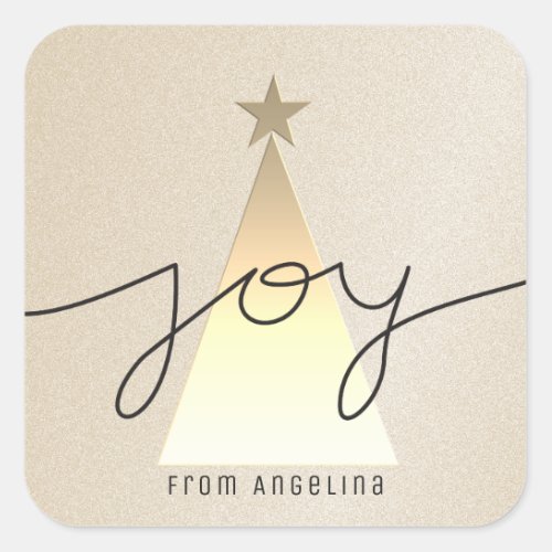 Joy Christmas Tree Simple Gold Square Sticker
