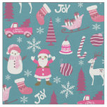 Joy Christmas Turquoise Fabric