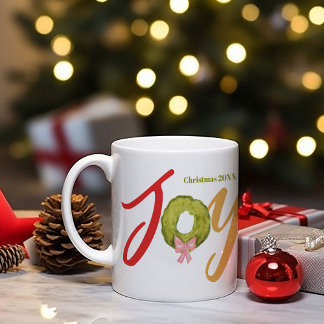 Joy Christmas Typography Colorful Photo Name Fun Coffee Mug
