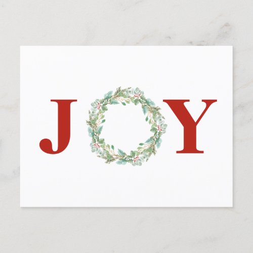 JOY Christmas Watercolor Wreath Holiday Postcard