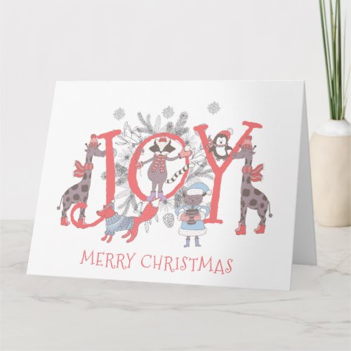 Joy Christmas Winter Animals Holiday  Card