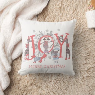 Joy Christmas Winter Animals Holiday Throw Pillow