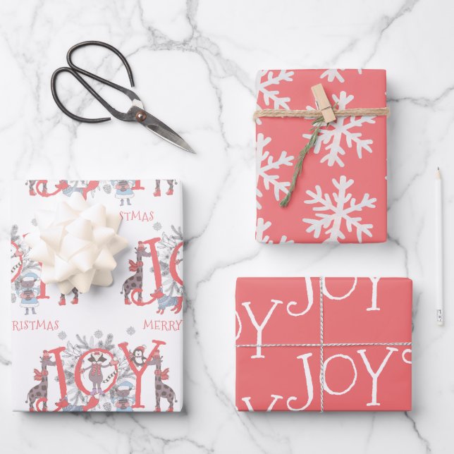 Joy Christmas Winter Animals Holiday  Wrapping Paper Sheets (Front)