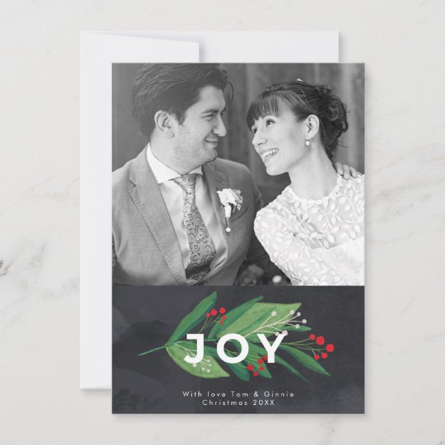 Joy christmas winter holiday photo card (Front)