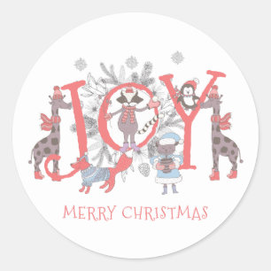 Joy Christmas Winter Party Animals Holiday Classic Round Sticker