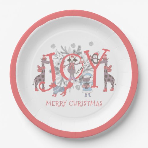 Joy Christmas Winter Party Animals Holiday  Paper Plates