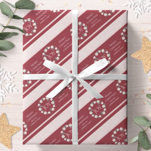 Joy Christmas Wreath Burgundy Personalized Wrapping Paper