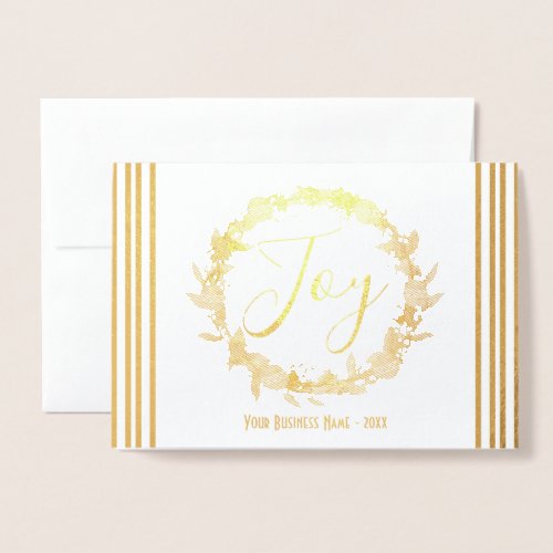 Joy Christmas Wreath Business Logo Foil Card