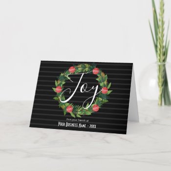 Joy Christmas Wreath Business Logo Holiday Card by ValarieDesigns at Zazzle