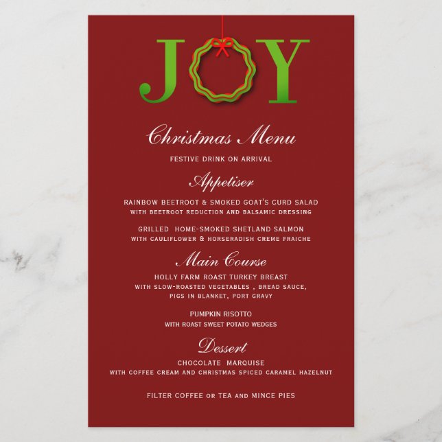 JOY CHRISTMAS WREATH | CHRISTMAS MENU (Front)