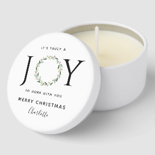 Joy Christmas Wreath Coworker Corporate Swag Mini Candle Favors