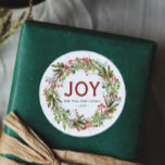 Joy - Christmas Wreath Family Name   Classic Round Sticker
