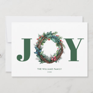 Joy Christmas Wreath Floral  Holiday Card