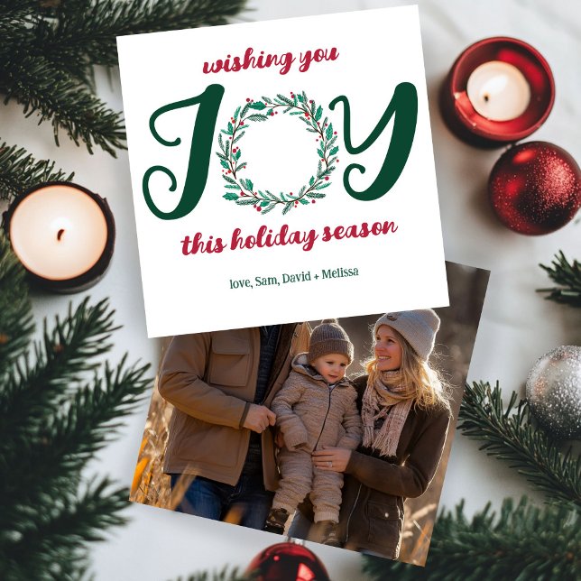 JOY Christmas Wreath Hand-Drawn CUSTOM PHOTO  Holiday Card (JOY Christmas Wreath Hand-Drawn CUSTOM PHOTO Holiday Card
)