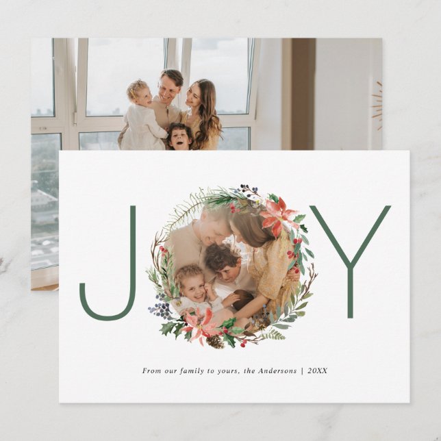 Joy Christmas Wreath Happy Holidays Photo Card (Front/Back)