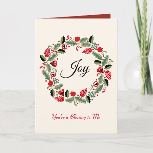 Joy Christmas Wreath Holiday Card