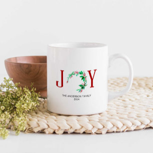 Joy Christmas Wreath Holiday Watercolor Elegant Coffee Mug