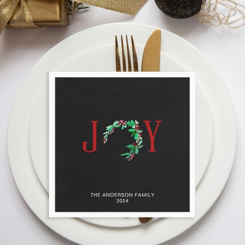 Joy Christmas Wreath Holiday Watercolor Minimalist Napkins