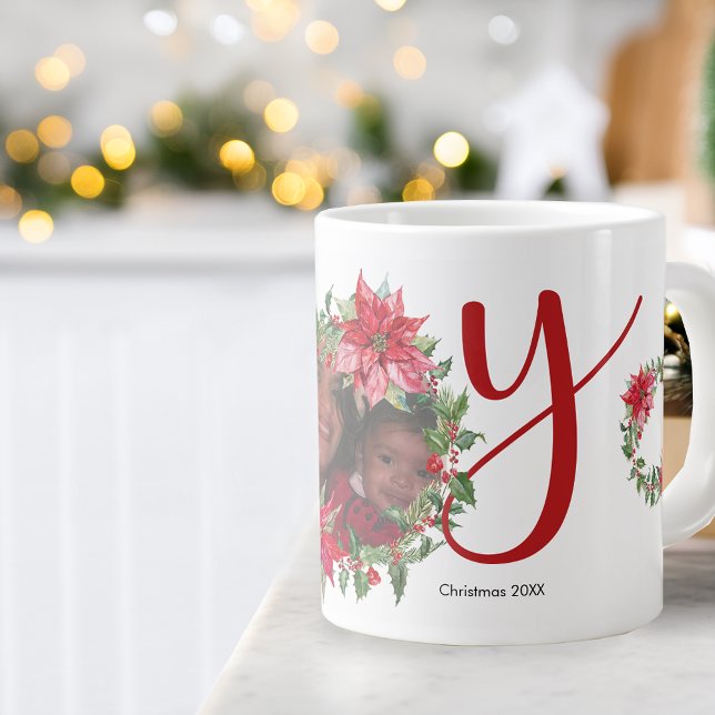 JOY Christmas Wreath Photo Large Coffee Mug (JOY Christmas Wreath Photo Large Coffee Mug)