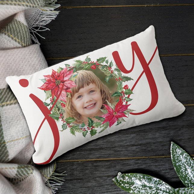JOY Christmas Wreath Photo Lumbar Pillow (JOY Christmas Wreath Photo Lumbar Pillow)