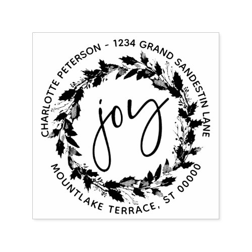 Joy Christmas Wreath Round Return Address Self_inking Stamp