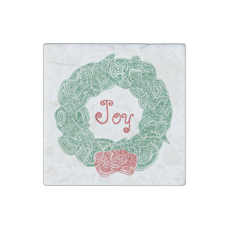 Joy Christmas Wreath Stone Magnet