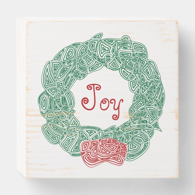 Joy Christmas Wreath Stone Magnet Wooden Box Sign (Front Horizontal)