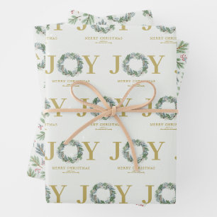 "Joy" Christmas Wreath Wrapping Paper Sheets