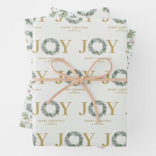 Joy Christmas Wreath Wrapping Paper Sheets