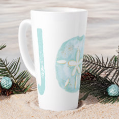 Joy Coastal Ocean Teal Watercolor Sand Dollar Latte Mug at Zazzle