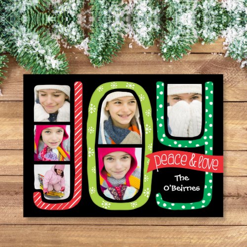 JOY Collage Christmas Photo Card Hand Drawn